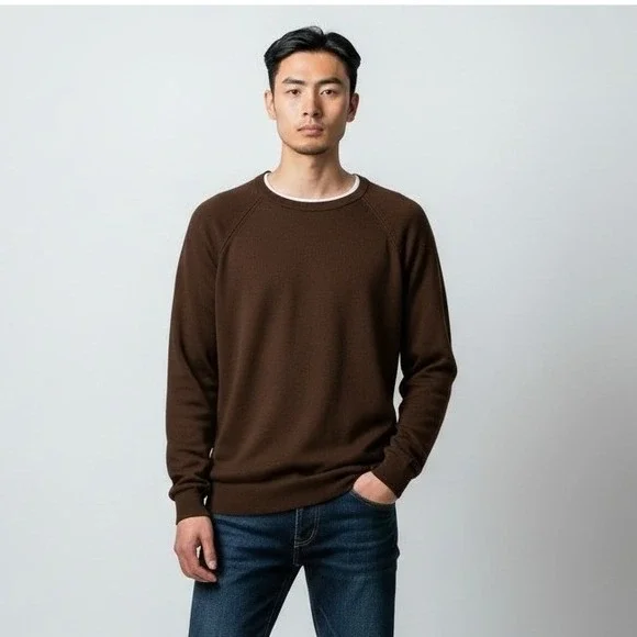 Banana Republic Mens XL Merino Wool‎ Sweater Dark Brown Raglan Crewneck Knit