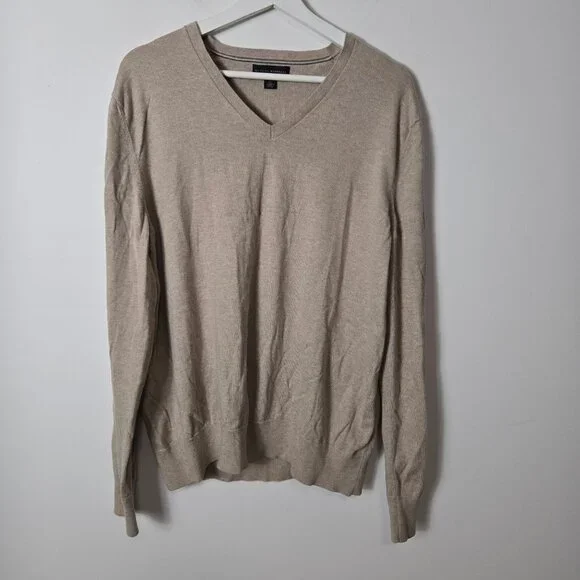 Banana Republic Men's Size XL Silk Cotton Cashmere V-Neck Pullover Sweater Beige
