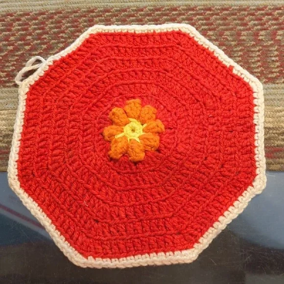 Vintage Crochet Tabletop Colorful Counter Doile Trivet Handmade By Granny