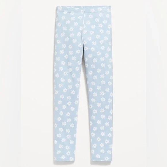 NWT Old Navy Light Blue Daisy Floral Girls Leggings Medium (8)