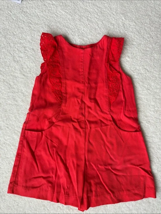 Zara Cherry Red Eyelet Ruffle Romper