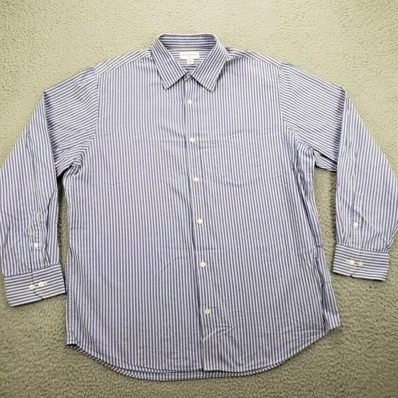 Banana Republic Shirt Mens XL 17-17‎ 1/2 Purple Striped Button Up Long Sleeve