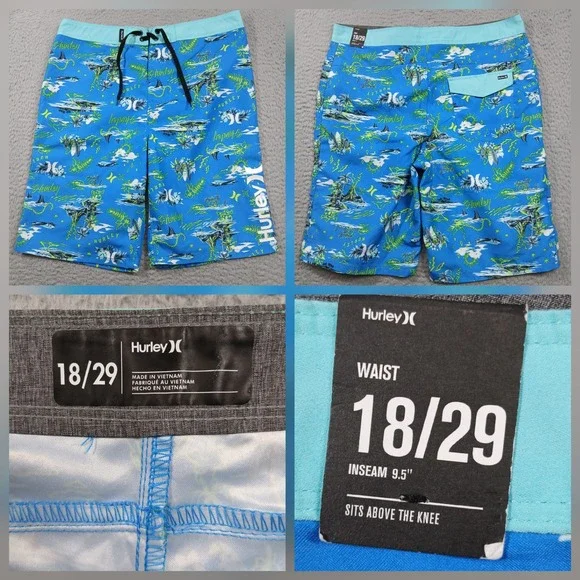 Hurley Board Shorts Youth Boys 18/29 Blue Graphic Surf‎ Swim