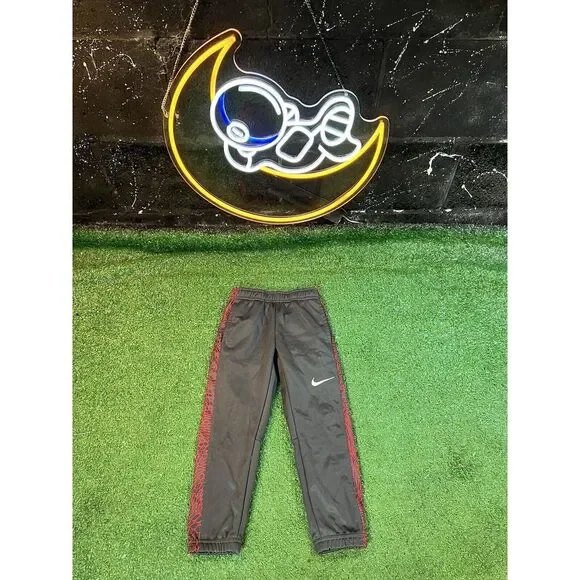 Nike Dri-Fit Swoosh Youth Dark Gray Jogger Sweatpants Sz. 4/XS Red Graphic Print