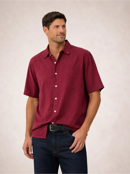 Men's‎ Dark Red Short Sleeve XL Button Down Classic Fit Shirt Banana Republic