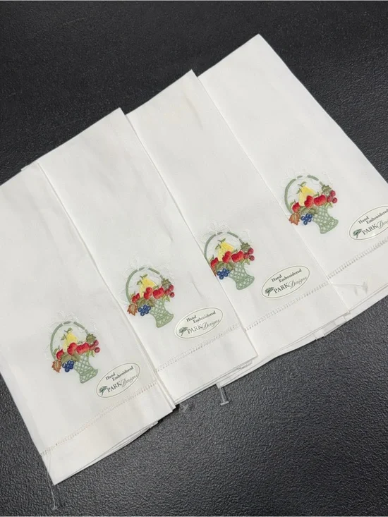 Park Designs White Hand Towels with Fruit Basket Embroidery - Set of 4
