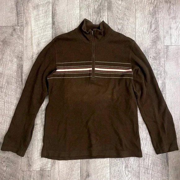 Banana‎ Republic Mens Brown Striped Quarter Zip Cotton Pullover Sweater Size M