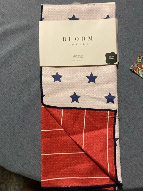 bloom Red, Navy & White Star and Stripe Double-Sided Dish Towel