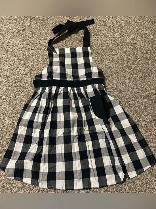 NWT River Stanley Buffalo Plaid Black and White Gingham Apron Dress with Pocket