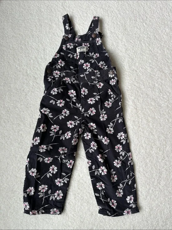 OshKosh B'gosh Black Floral Corduroy Overalls
