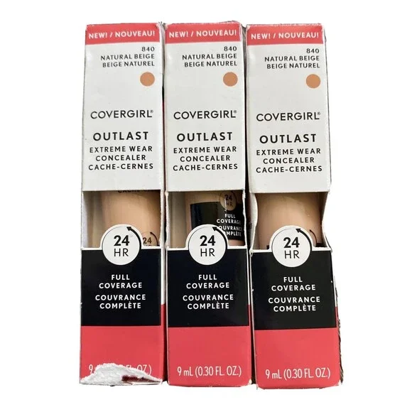 Covergirl Outlast Extreme Wear Concealer 840 Natural Beige Full Coverage Lot O 3