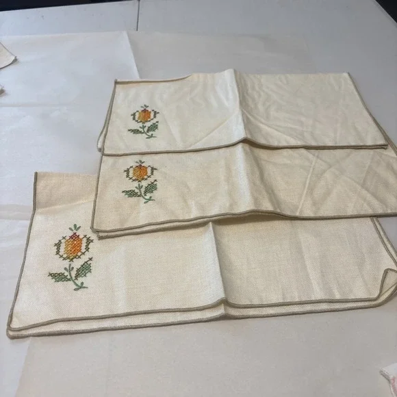 Needlepoint Napkins Vintage Set Of 3