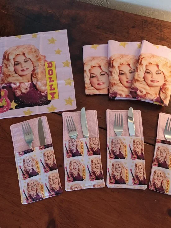 DOLLY PARTON Napkins and Utensils Holders Set of 4 HANDMADE