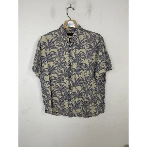 Banana Republic Mens L 100% Linen‎ Short Sleeve Button Up Tropical Shirt