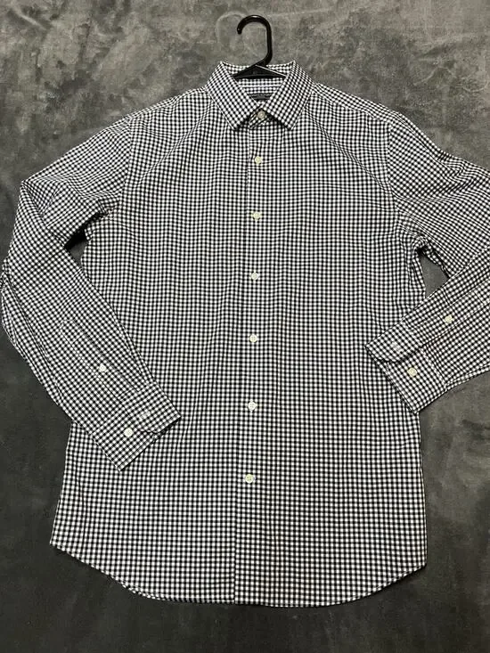 Banana Republic Non-Iron Black White Gingham Button Up Shirt Men M Slim Wedding