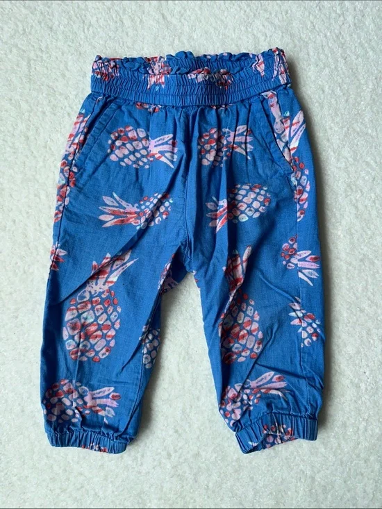 Crewcuts Blue Jogger Pants with Pink Accent Pineapple Print