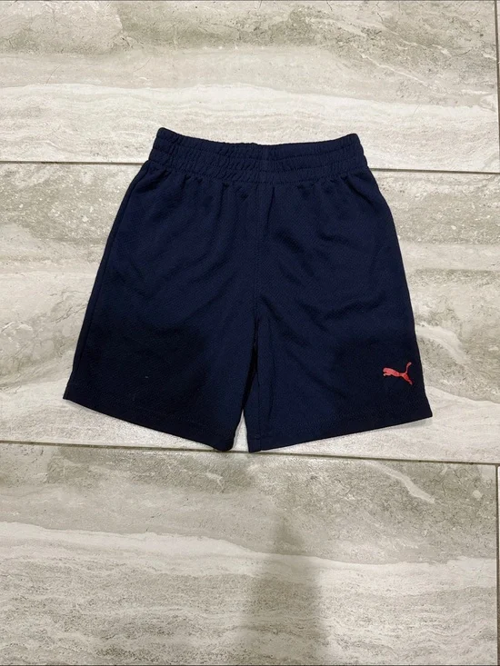 Puma Kids Navy Shorts with Red Puma Logo