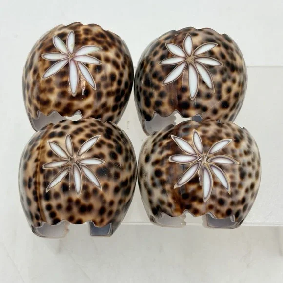 Set of 4 Tiger Cowrie Sea Shell Napkin Holders Rings Summer Beach Home Decor