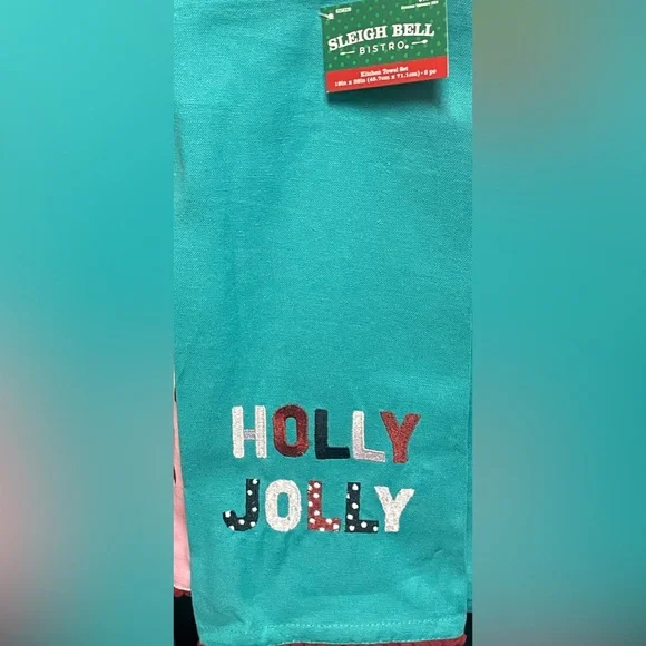 Holly Jolly‎ Teal and Pink Candy Cane Kitchen Towel Set! NWT!