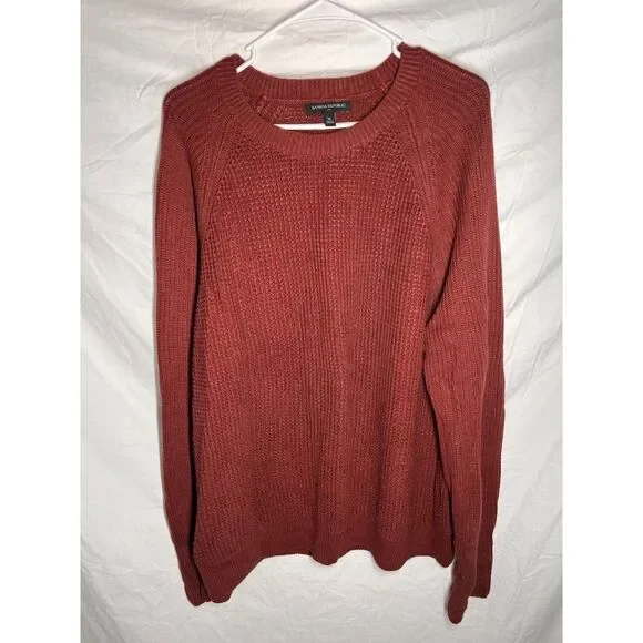 BANANA REPUBLIC Size XL Deep Red Waffle Knit Crewneck Sweater Men’s Cotton