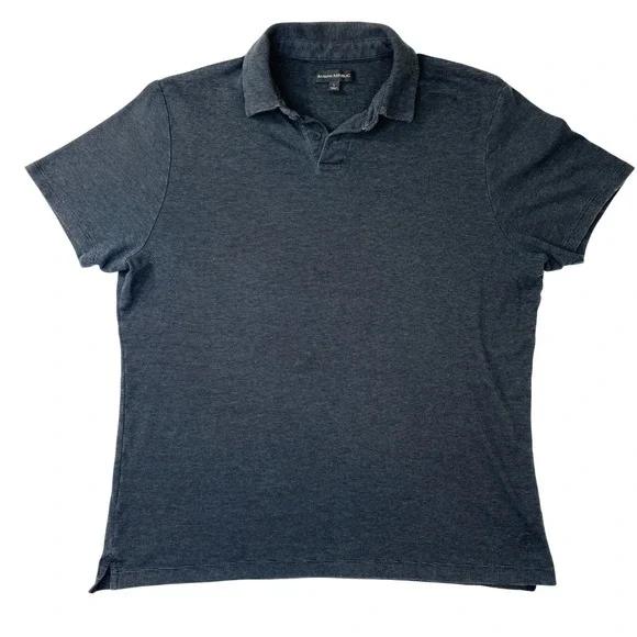 Banana Republic Mens Large Polo Shirt Navy Blue Gray Micro Stripe Short Sleeve