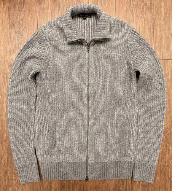 Banana Republic Men’s Merino Wool Ribbed Full Zip Grey M Tall