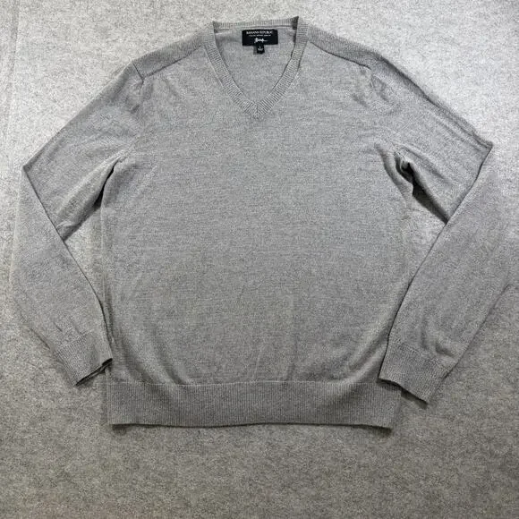 Banana Republic Merino Wool Sweater Mens L Light Gray V Neck Soft Knit Preppy