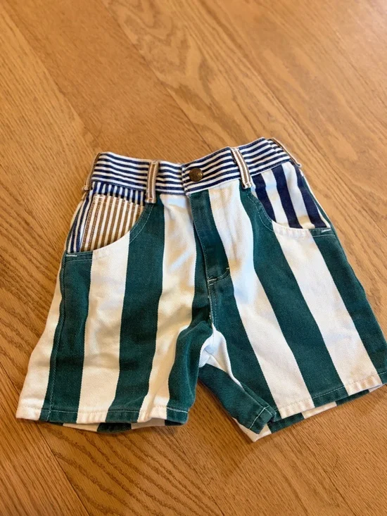 Oshkosh B’Gosh 4T Vintage Bold Stripe Colorblock Denim Shorts USA Made Dad
