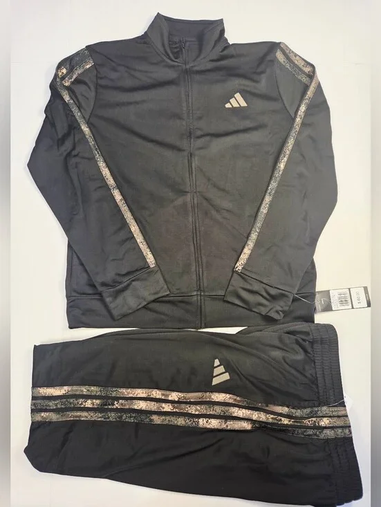 Adidas Kids Black Track Jacket & Pants Set - Black with Metallic Accents