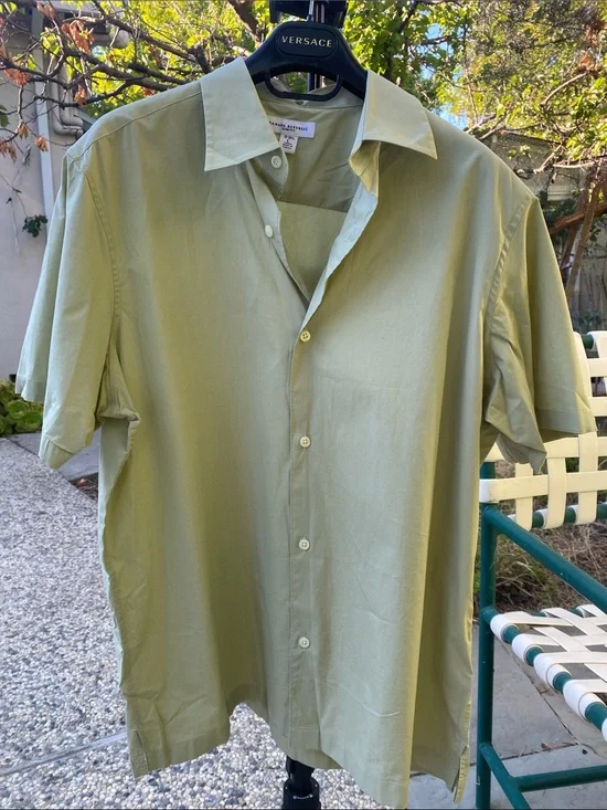 Banana Republic Cotton Pale Green Short Sleeve Button-Down Shirt, Large