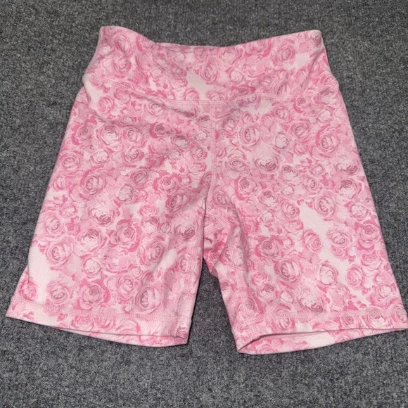 90 Degree By Reflex Pink Rose Floral High Rise Bike Shorts Size M Medium 10