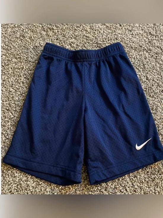 Nike Dark Blue Mesh Athletic Shorts with White Swoosh