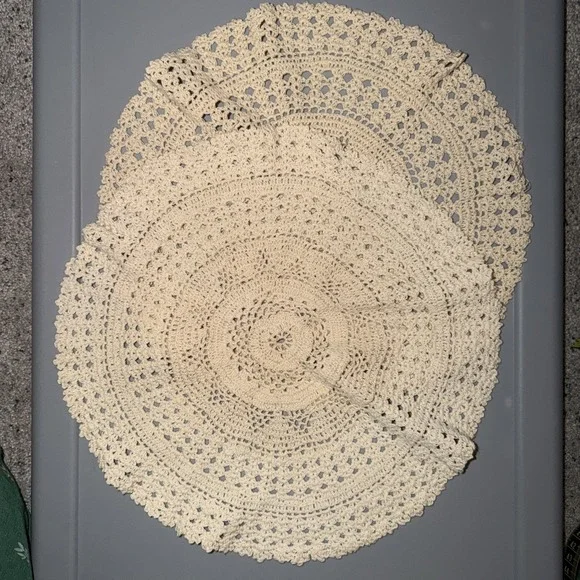 Vintage Hand Crochet Doily Ecru Cotton Lace Round 12/13 In Grandmacore Cottage