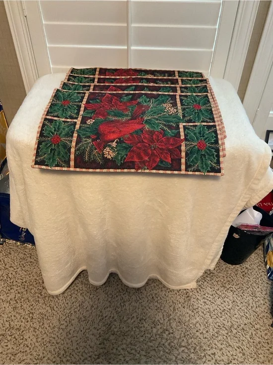 Festive Poinsettia Place Mats - Red & Green Holiday Design