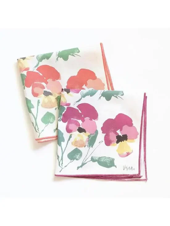 Vintage Vera Neumann Cloth Napkins with Watercolor Style Floral Pattern