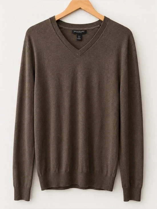 Banana Republic Luxury Blend Silk Cashmere V-Neck Sweater Brown Size Large