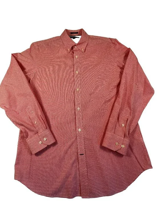 Banana Republic Mad Men Red Check Button Down Shirt Large NWT