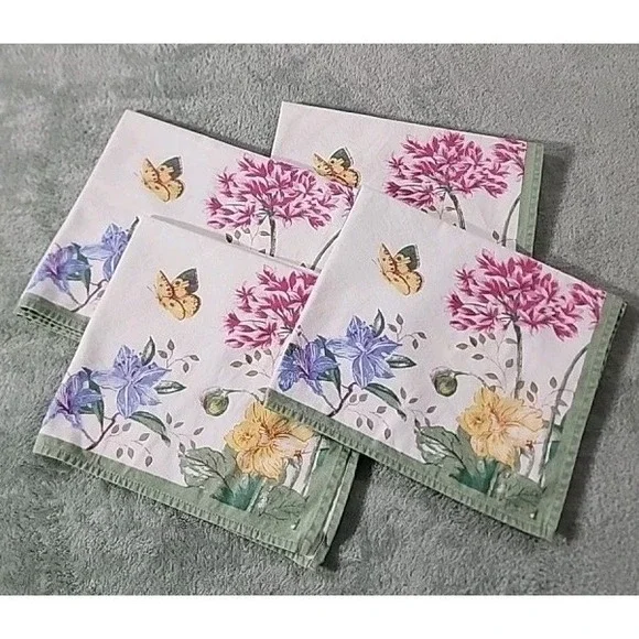 VTG Floral Butterfly Napkims LENOX SET OF 4 PASTEL 100% COTTON 19