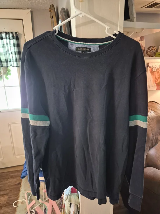 Banana Republic Navy Sweatshirt with Green & Gray Stripes