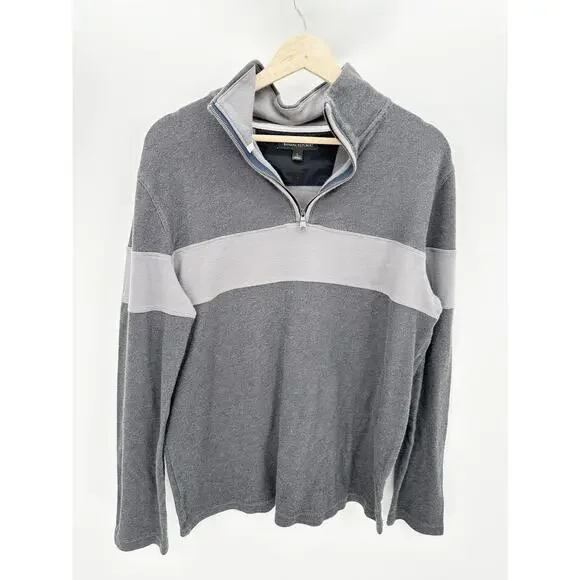 Banana Republic‎ Two-Tone Grey 1/4 Zip Cotton Pullover Men's Size Large L