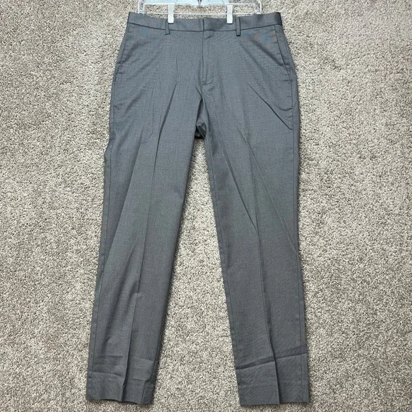 Banana Republic Dress Pants Mens 33x34 Gray Slim Fit Flat Front Stretch Slacks
