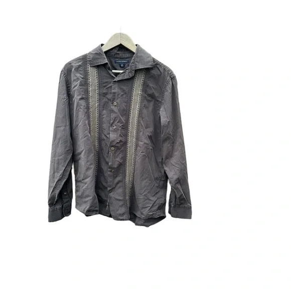 Banana Republic men's medium long sleeve button down brown pinstripe embroider