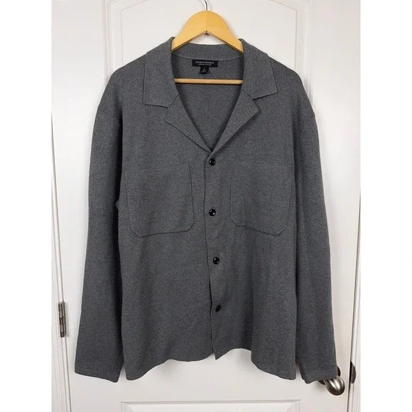 Banana Republic Organic Cotton Grey Cardigan Sweater Jacket Large