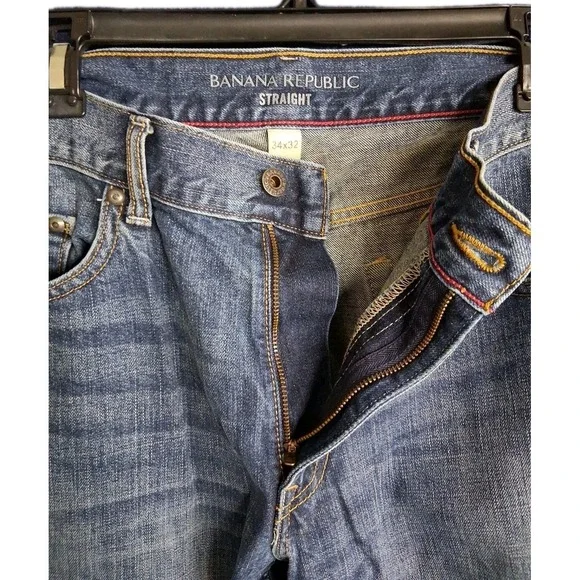 Banana Republic Men's 34x32 Straight Jeans Faded Dark Wash Blue Indigo 2013