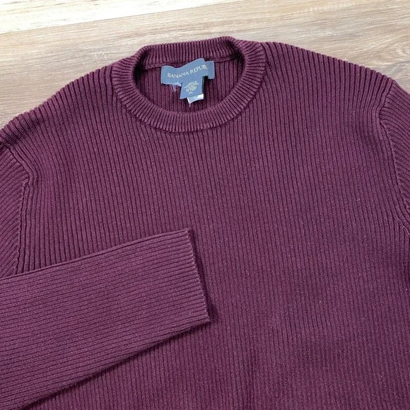 Vintage Banana Republic Sweater Mens XL Minimalist Cotton Ribbed Burgundy Y2K