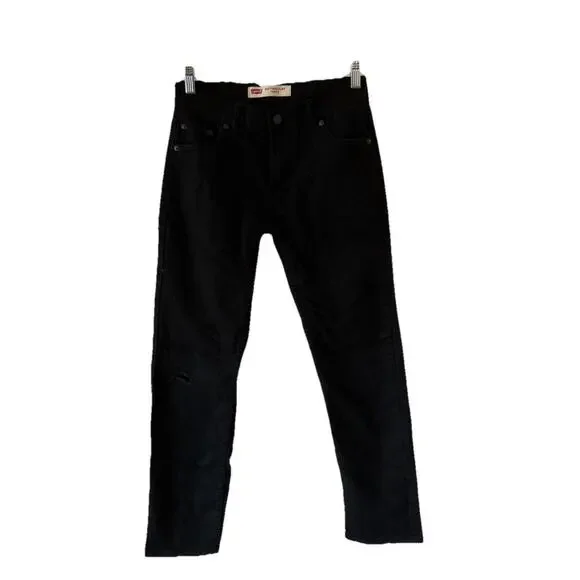 Levis 502 Jeans Boys 14 Reg 27x27 Black Denim Pants Reg Taper Fit Hole in Knee