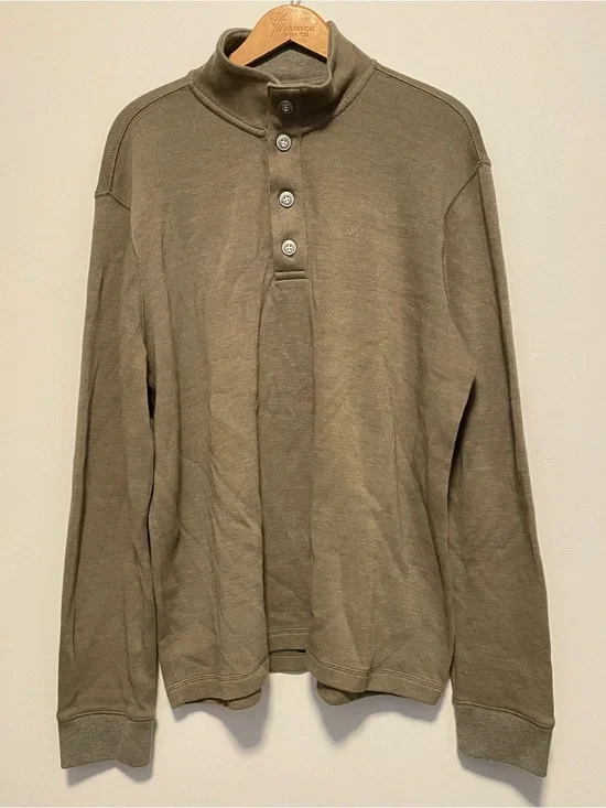 Banana Republic Mock Neck Henley Pullover Button Sweater Olive Khaki Mens XL