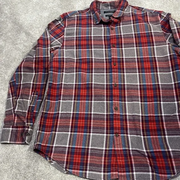 Banana Republic Luxe Flannel Shirt Mens Large Camden Fit Red Plaid Button Down