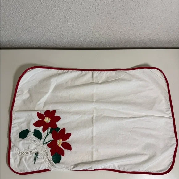 White Placemat‎ with Red Floral Design
