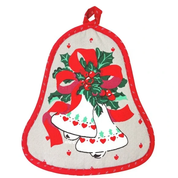 Vintage Christmas Potholder Red Bell Shape‎ Quilted Holiday Decor Grandmacore